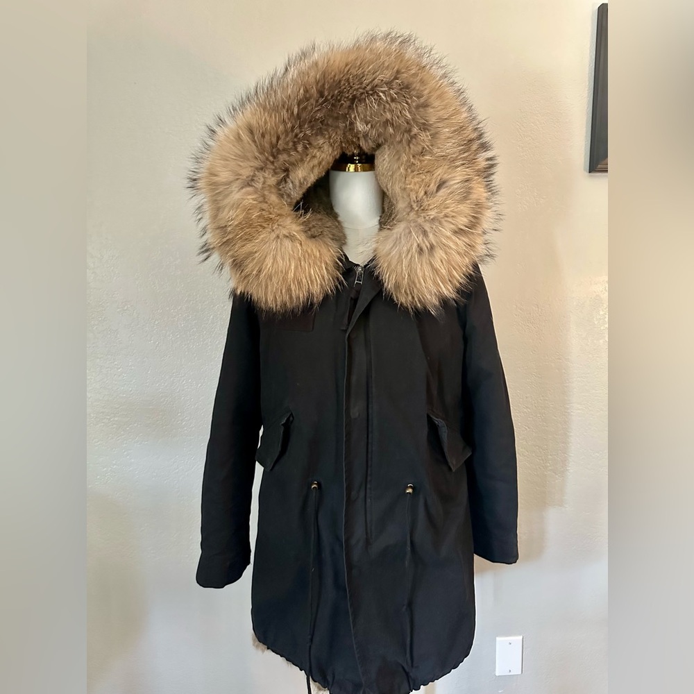 Women's Black Genuine Real Fur-Trimmed and Fur Lined Parka S/M